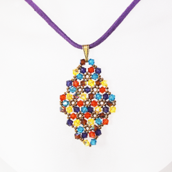 Pendant 45cm - Xochitl Rhombus M-Purple Suedine - Pendant 45cm - Laiton bronze